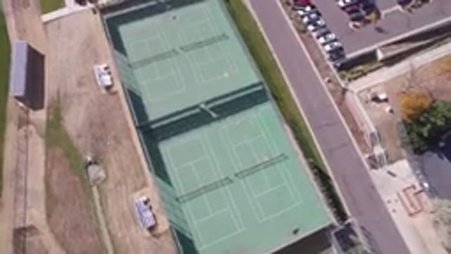 HIDDEN LAKE COLORADO-2016: Top View Of A Tennis Court With A Surrounding