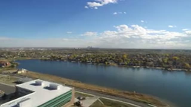HIDDEN LAKE COLORADO-2016: Drone Aerial Flyover Of A Lake And Town