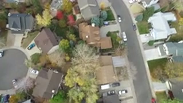 HIDDEN LAKE COLORADO-2016: Drone Fly Over Quiet Residential Area Looking Down On