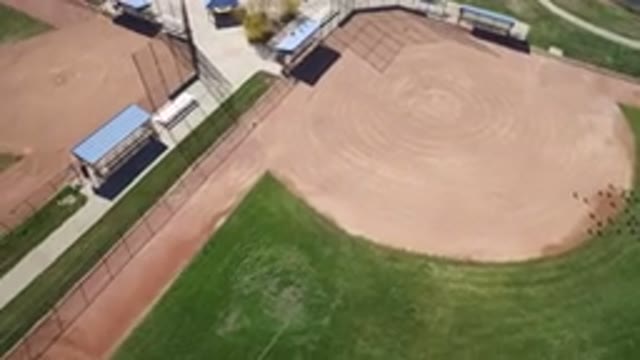 HIDDEN LAKE COLORADO-2016: Aerial View Of An Empty Baseball Field With Sand And Grass