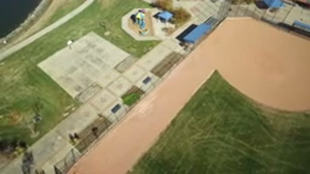 HIDDEN LAKE COLORADO-2016: Overhead View Of Baseball Field Zone Near Beach On