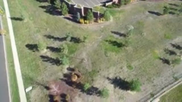 HIDDEN LAKE COLORADO-2016: Fast Panning Drone Shot Of Green Yard With Trees And