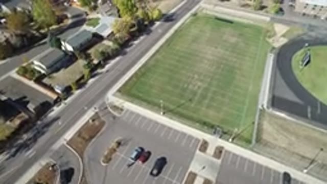 HIDDEN LAKE COLORADO-2016: Overhead View Of Neighborhood With Football Field