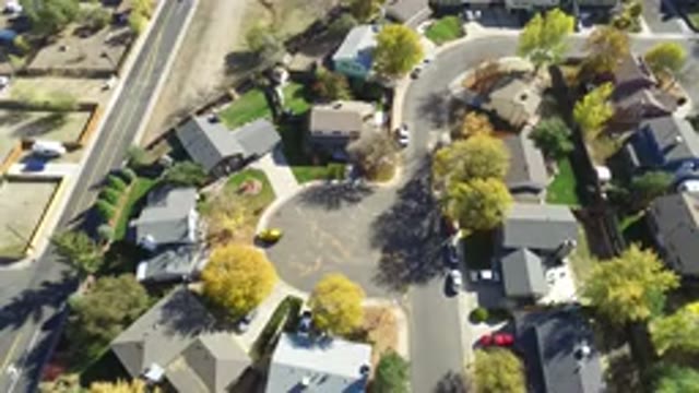 HIDDEN LAKE COLORADO-2016: Drone Aerial View Of Neighborhood Houses In A Suburban Area