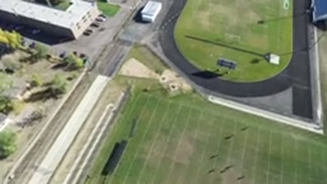 HIDDEN LAKE COLORADO-2016: Aerial View Of A School Track And Field And Football