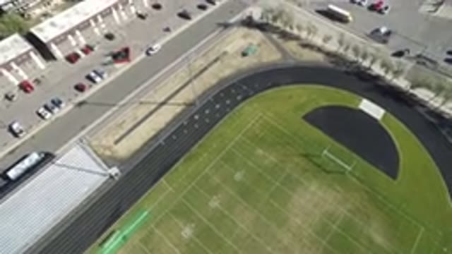 HIDDEN LAKE COLORADO-2016: Aerial View Of An Empty American Football Stadium On