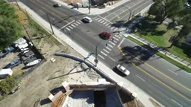 HIDDEN LAKE COLORADO-2016: Drone View of Construction at Three-Way Intersection with Cars