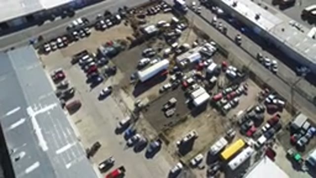 HIDDEN LAKE COLORADO-2016: Aerial View Over Large Industrial Sheds Surrounding A