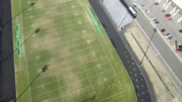 HIDDEN LAKE COLORADO-2016: Aerial View Of Parking Lot And Empty Football Field