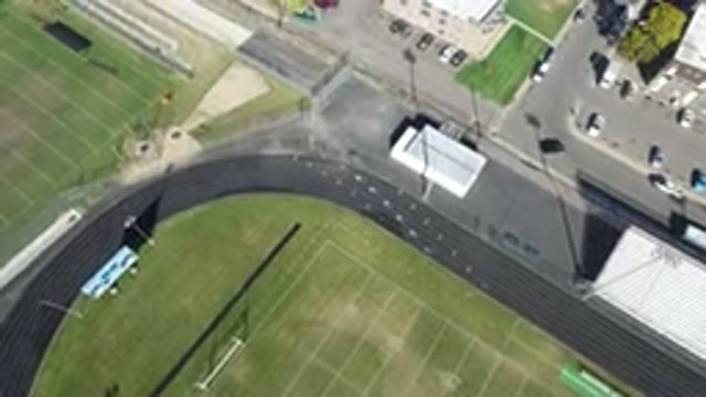 HIDDEN LAKE COLORADO-2016: Flyover Soccer Field Track Football Sport Arena