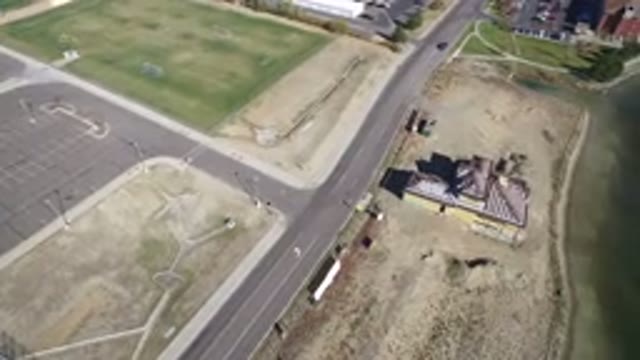 HIDDEN LAKE COLORADO-2016: Aerial View Of Paved Roads Near The Beach With Some