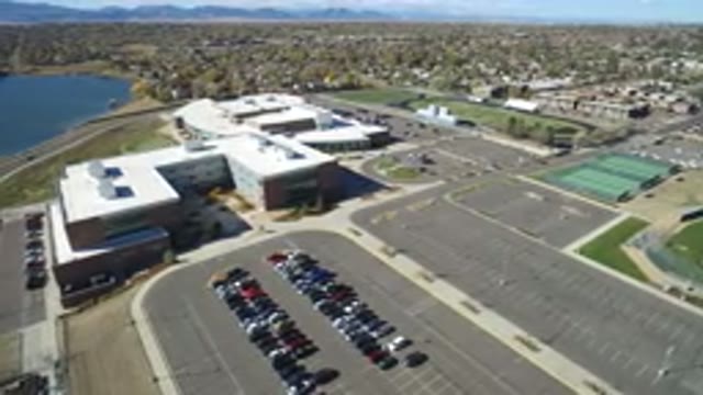 HIDDEN LAKE COLORADO-2016: Overview Of Commercial Building With Parking Lot Full