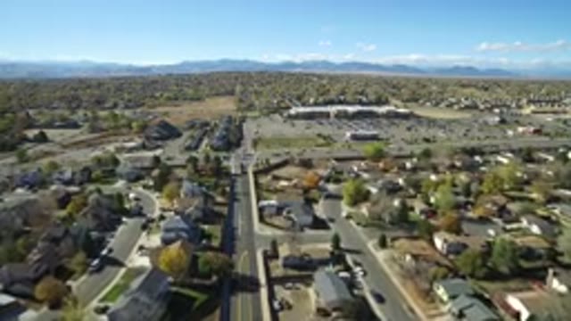 HIDDEN LAKE COLORADO-2016: Aerial View of Clean Intersection Roads Inside A Village