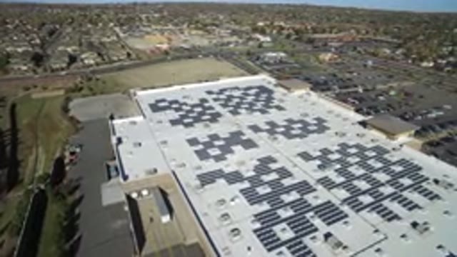 HIDDEN LAKE COLORADO-2016: Air Footage Of The Roof Of A Factory Full Of Solar Panels