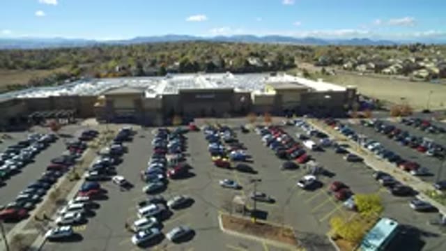 HIDDEN LAKE COLORADO-2016: Shopping Mall Parking Lot Aerial Drone View On A