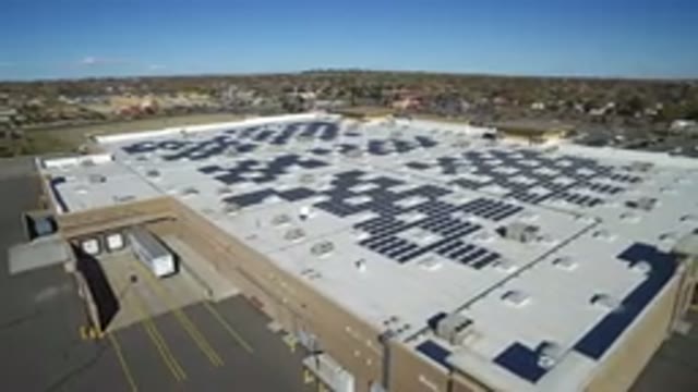 HIDDEN LAKE COLORADO-2016: Aerial View Of A Large Shopping Center With White And Blue Roofs