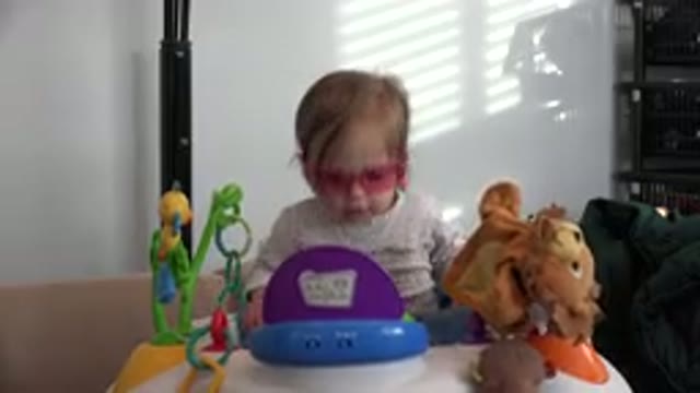 WESTMINSTER COLORADO-2016: Happy Baby in Walker Wearing Goggles Looks So Cute