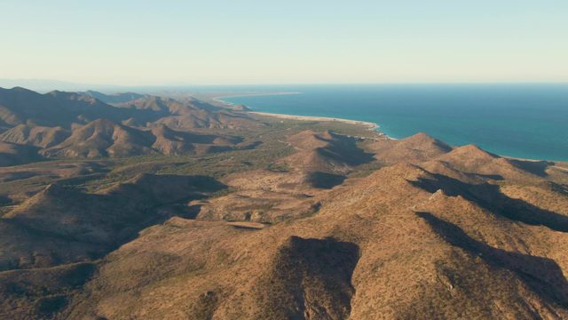 CABO PULMO BCS MEXICO-2023: Coastal Mountain Range with Sandy Shore and Ocean
