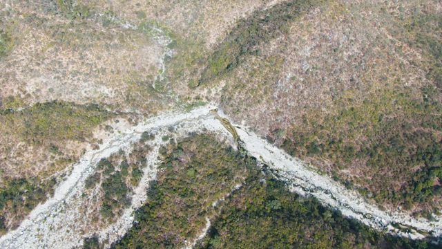 SAN DIONISIO BCS MEXICO-2023: Winding Mountain Road Through Grassy and Forested Terrain