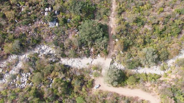 SAN DIONISIO BCS-2023: Car Driving on Dirt Road Through Forested Hills