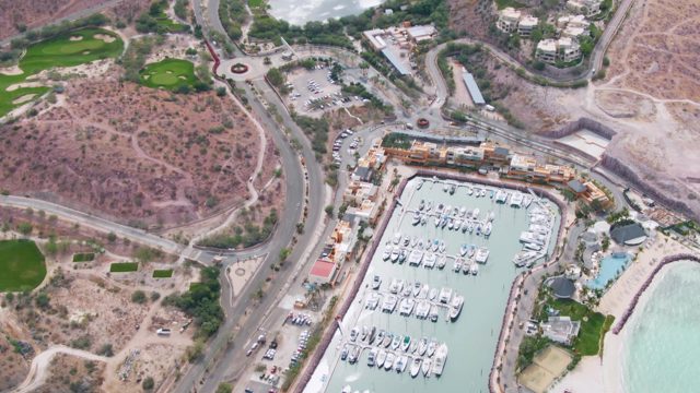 LA PAZ BCS MEXICO-2023: Marina and Coastal Road with Moving Traffic