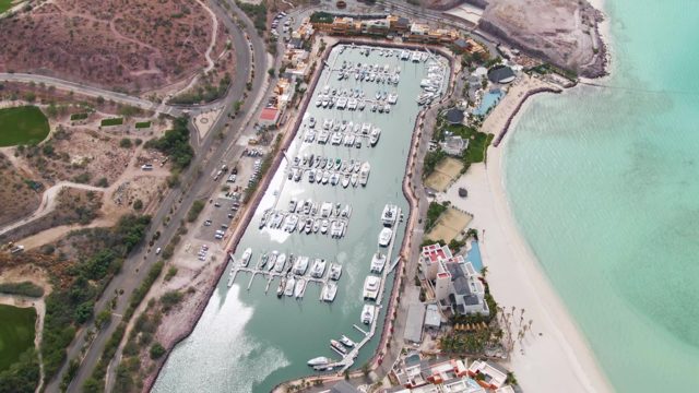 LA PAZ BCS MEXICO-2023: Marina with Boats and Changing Water Tones
