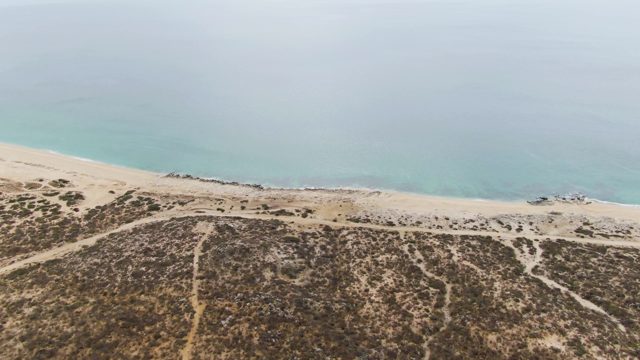 PUNTA GORDA BEACH BCS MEXICO-2023: People Walking on Sandy Beach with Dunes