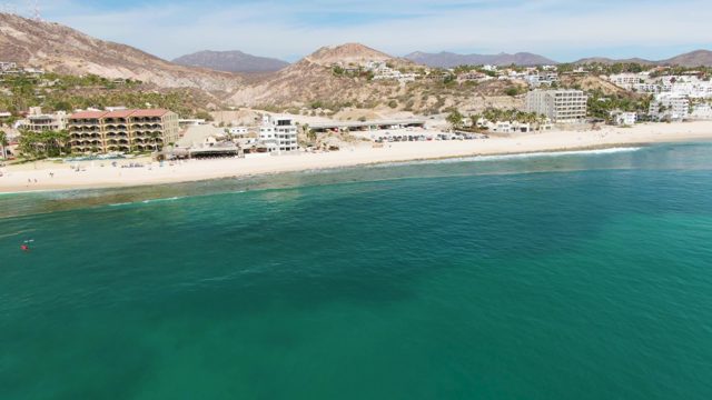 PUNTA GORDA BEACH BCS MEXICO-2023: Beach Scene with Swimmers Departing and Wave Activity Increasing