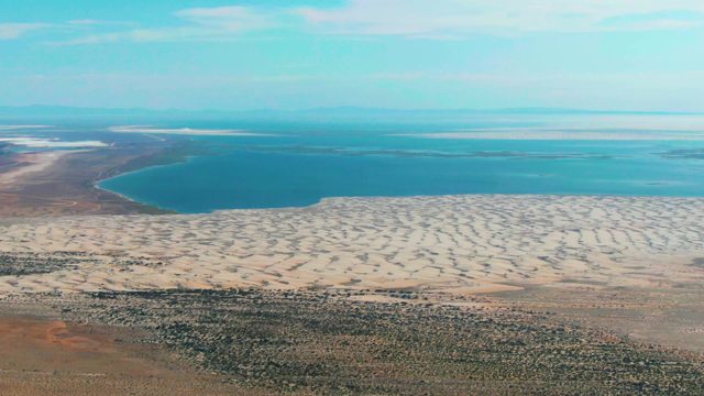 GUERRERO NEGRO BCS MEXICO-2022: Desert Lake Receding, Exposing Sandy Dunes