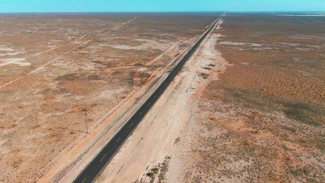 GUERRERO NEGRO BCS MEXICO-2022: Desert Highway Stretching Into the Distance