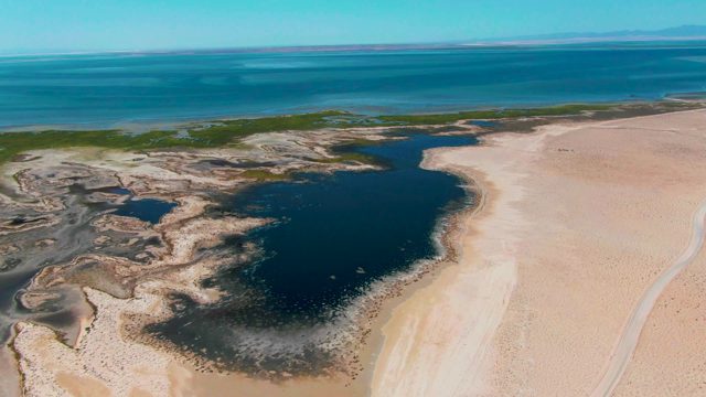 GUERRERO NEGRO BCS MEXICO-2022: Lagoon and Sandy Beach Aerial View
