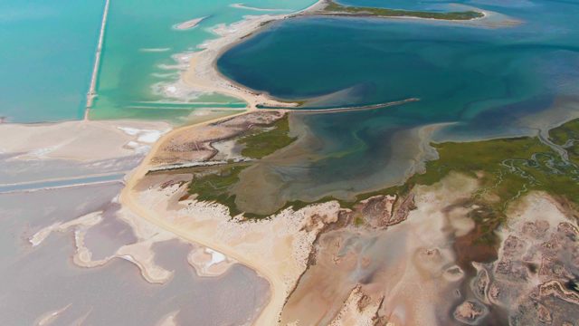 GUERRERO NEGRO BCS MEXICO-2022: Shifting Water Colors in Coastal Lagoon and Causeway