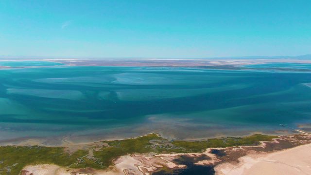GUERRERO NEGRO BCS MEXICO-2022: Coastal Lagoon with Layered Blue-Green Water Bands