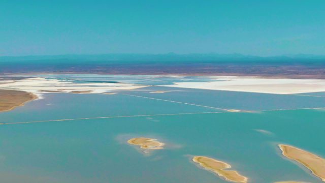 GUERRERO NEGRO BCS MEXICO-2022: Shallow Lake Water Recedes, Exposing Salt Flats