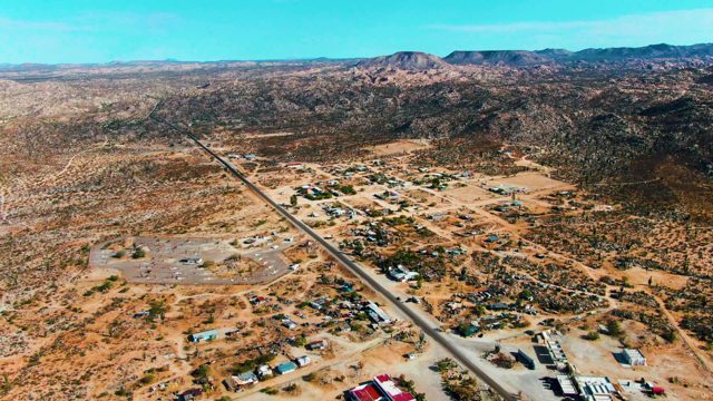 CATAVINA BC MEXICO-2022: Desert Airstrip and Small Settlement with Vehicle Movement
