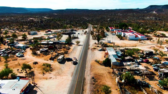 CATAVINA BC MEXICO-2022: Desert Town Road with Traffic Movement