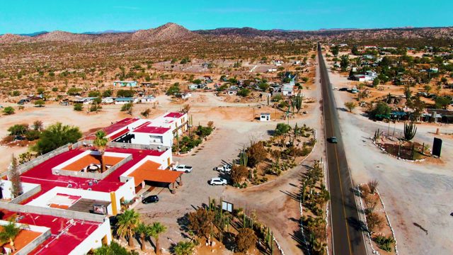 CATAVINA BC MEXICO-2022: Desert Road and Red-roofed Buildings From Above