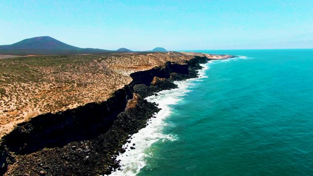 SAN QUINTIN BC MEXICO-2022: Rocky Coast and Ocean Waves From Above