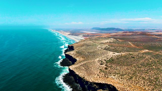 SAN QUINTIN BC MEXICO-2022: Coastal Cliffs and Ocean Waves From Above