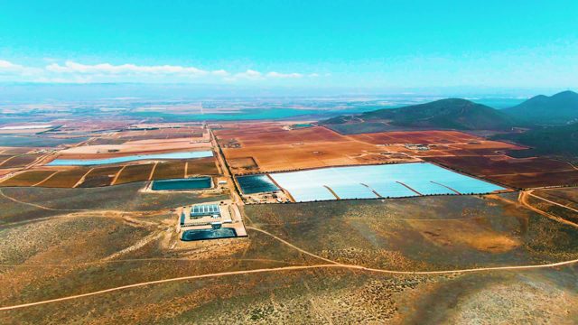 SAN QUINTIN BC MEXICO-2022: Arid Landscape with Solar Panels and Water Reservoirs