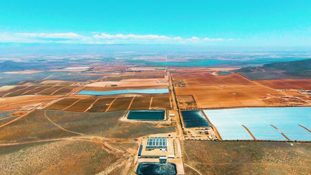 SAN QUINTIN BC MEXICO-2022: Solar Power Plant and Water Reservoirs in Arid Terrain