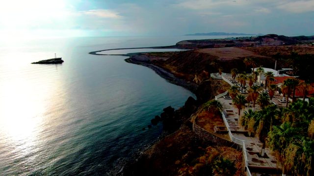 SANTA ROSALIA BCS MEXICO-2022: Cliffside Coastal Path with Palm Trees and Ocean