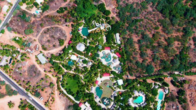 CADUANO BCS MEXICO-2022: Water Park with Pools and Moving Car on Adjacent Road