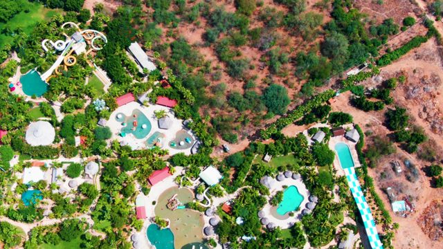 CADUANO BCS MEXICO-2022: Aerial of Water Park with Sliding Rides