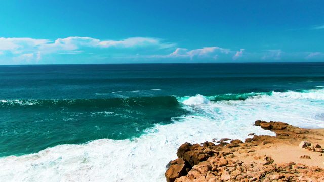 PUNTA BUZZARDS EAST CAPE BCS MEXICO-2022: Waves Crashing on Rocky Shore From Cliff Vantage