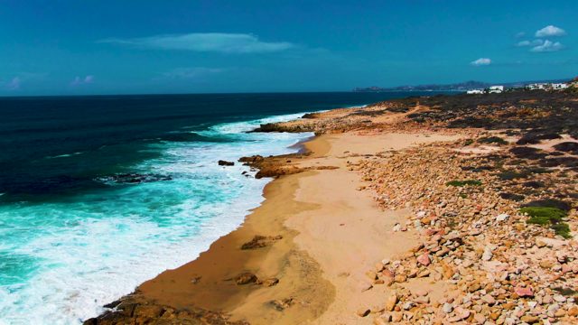 PUNTA BUZZARDS EAST CAPE BCS MEXICO-2022: Waves Crashing on Rocky Sandy Shoreline