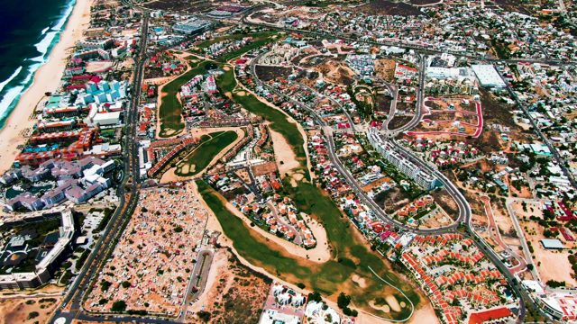 SAN JOSE DEL CABO BCS MEXICO-2022: Golf Course Along Beach with Urban Development