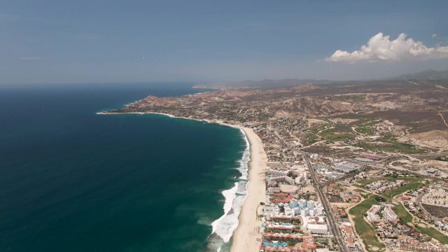 SAN JOSE DEL CABO BCS MEXICO-2022: Sandy Beach and Coastal Development by the Ocean
