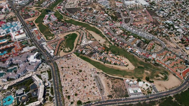 SAN JOSE DEL CABO BCS MEXICO-2022: Golf Course and Urban Neighborhood Aerial Pan