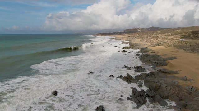 PUNTA GORDO EAST CAPE BCS MEXICO-2022: Waves Crashing on Rocky Sandy Shore